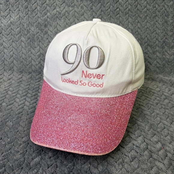 Accessories - 90 Never Looked So Good Birthday Hat White Pink Glitter Brim Baseball Cap